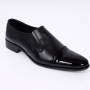 Pantofi barbati negri din piele naturala fara siret cu varf lacuit 818MODN